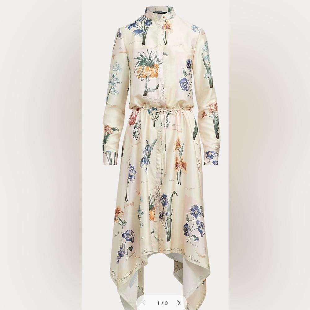 LRL Floral Handkerchief Hem LS Dress size 10 NWT